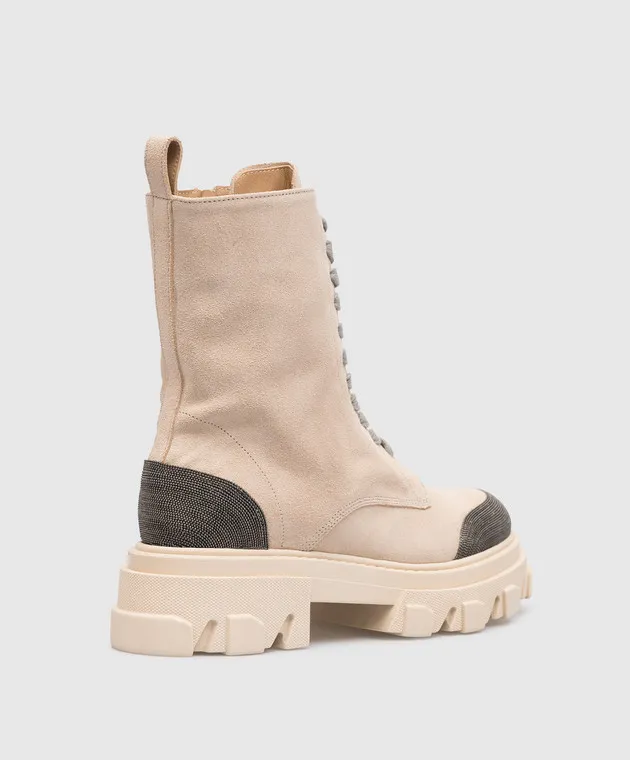 Babe Pay Pls Beige suede boots with monil chain