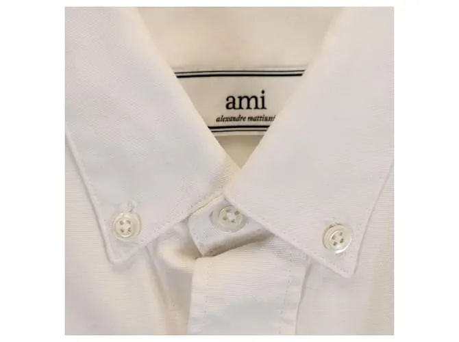 Camisa de botón de manga larga Ami Paris en algodón blanco Crudo 