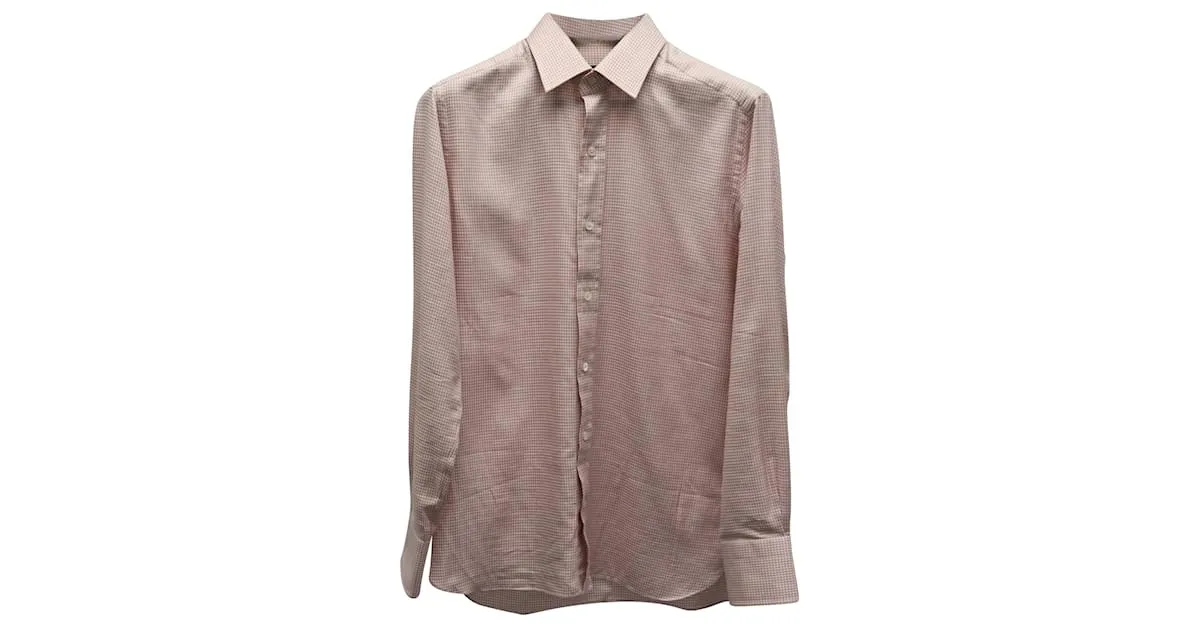 Camisa de manga larga a cuadros Tom Ford en algodón rosa 