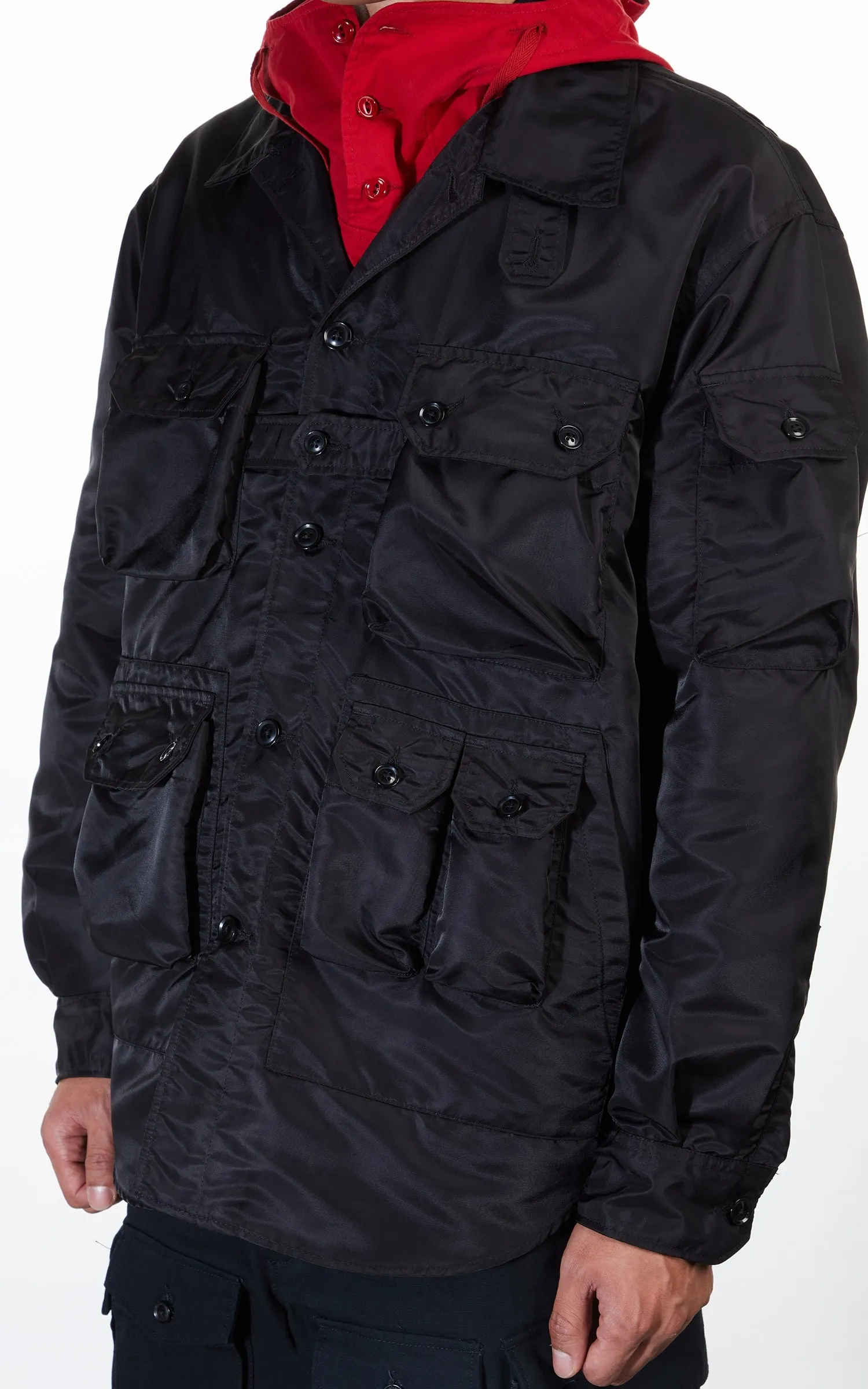 ENGINEERED GARMENTS EXPLORER SHIRT JACKET BLACK FLIGHT SATIN NYLON