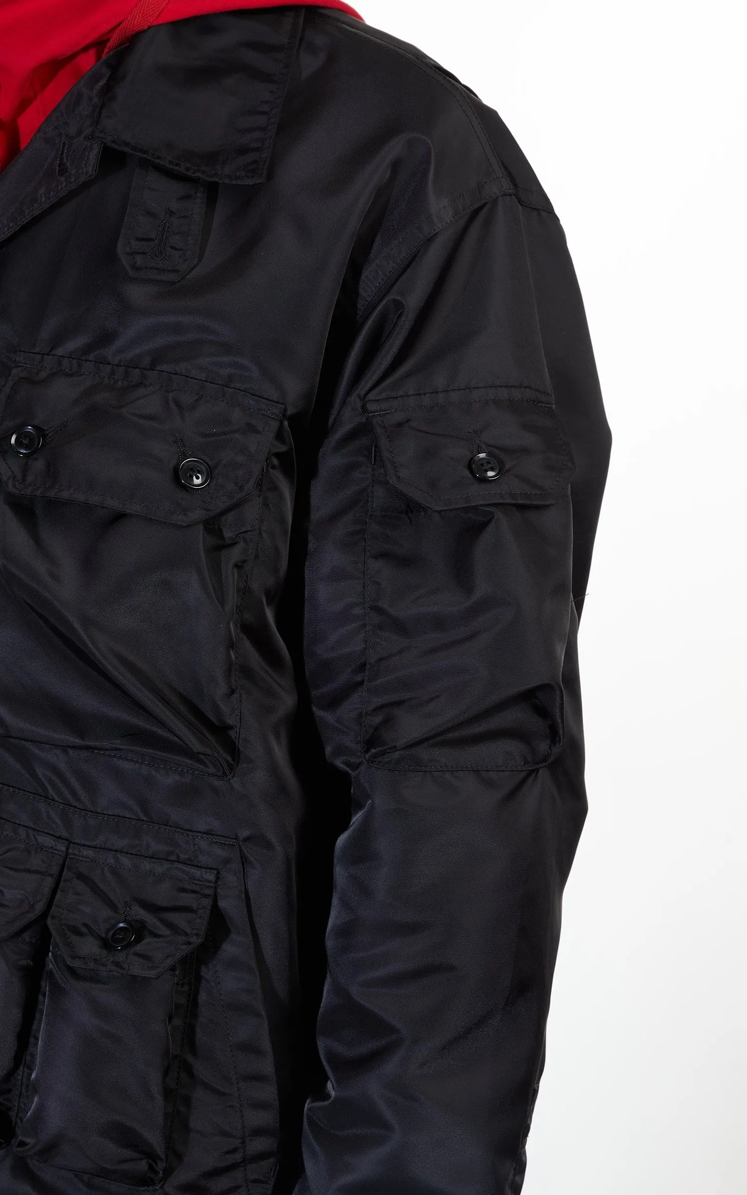 ENGINEERED GARMENTS EXPLORER SHIRT JACKET BLACK FLIGHT SATIN NYLON