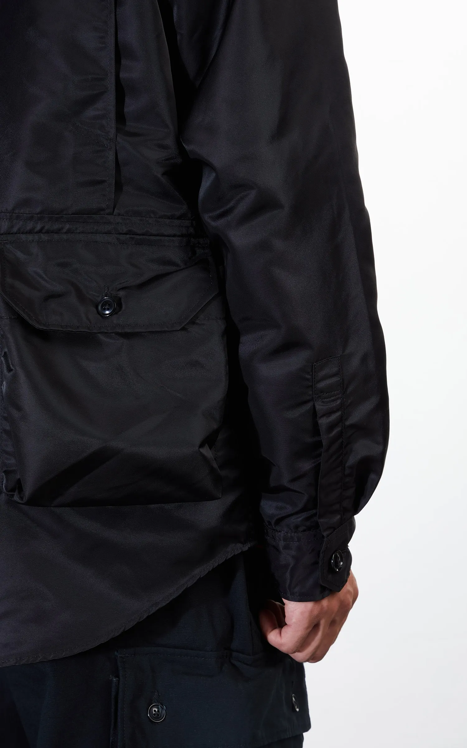 ENGINEERED GARMENTS EXPLORER SHIRT JACKET BLACK FLIGHT SATIN NYLON