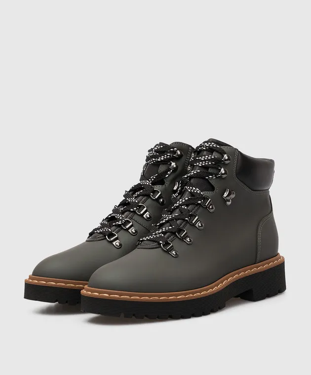 HOGAN H543 Dark Green Leather Boots