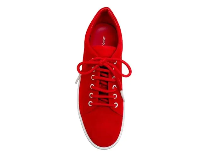 Manolo Blahnik Zapatillas Semanada De Ante Rojo Roja 