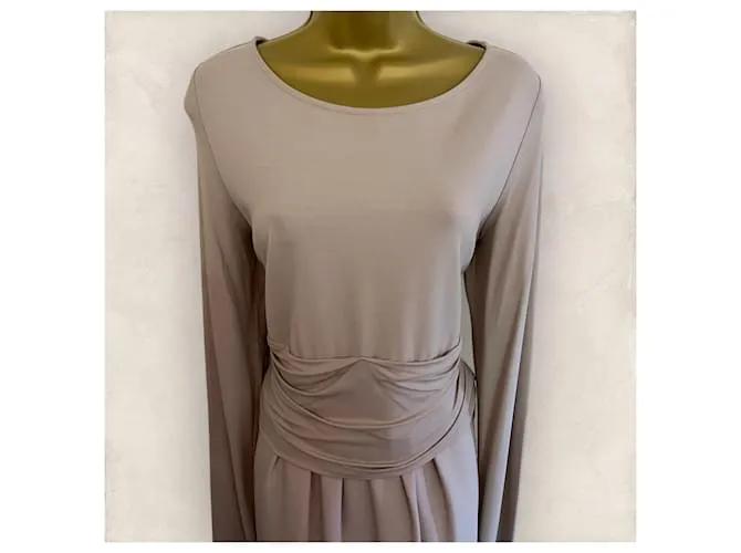 Max Mara Mujer Vestido A Media Pierna De Crepé Desnudo De Manga Larga Trabajo De Oficina España 14 US 10 UE 42 Gris pardo 