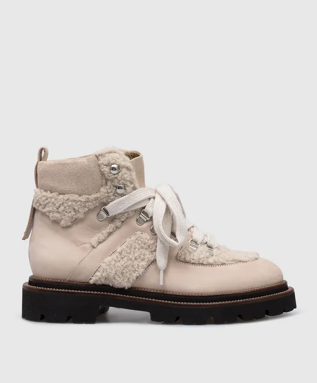 Peserico Beige nubuck boots with fur