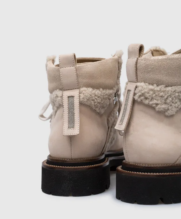 Peserico Beige nubuck boots with fur