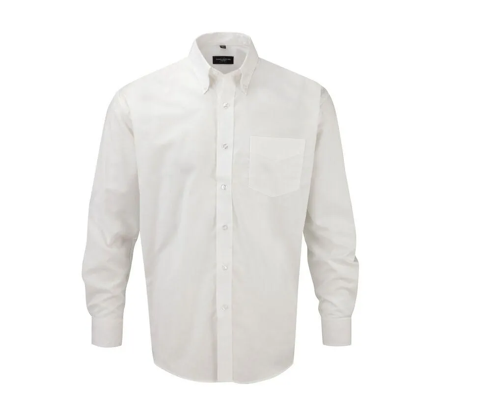 Russell Collection JZ932 - Camisa manga Larga Easy Care Oxford - Blanco