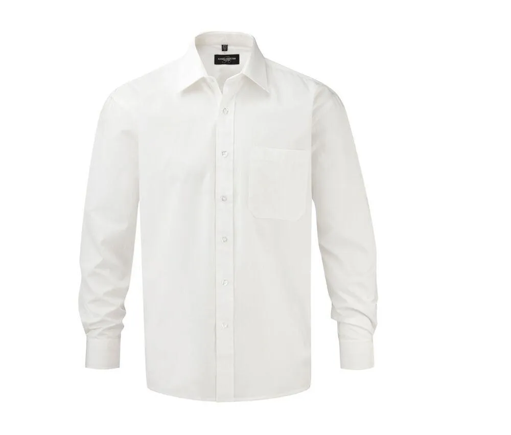 Russell Collection JZ936 - Camisa manga Larga Pure Cotton Easy Care Poplin - Blanco