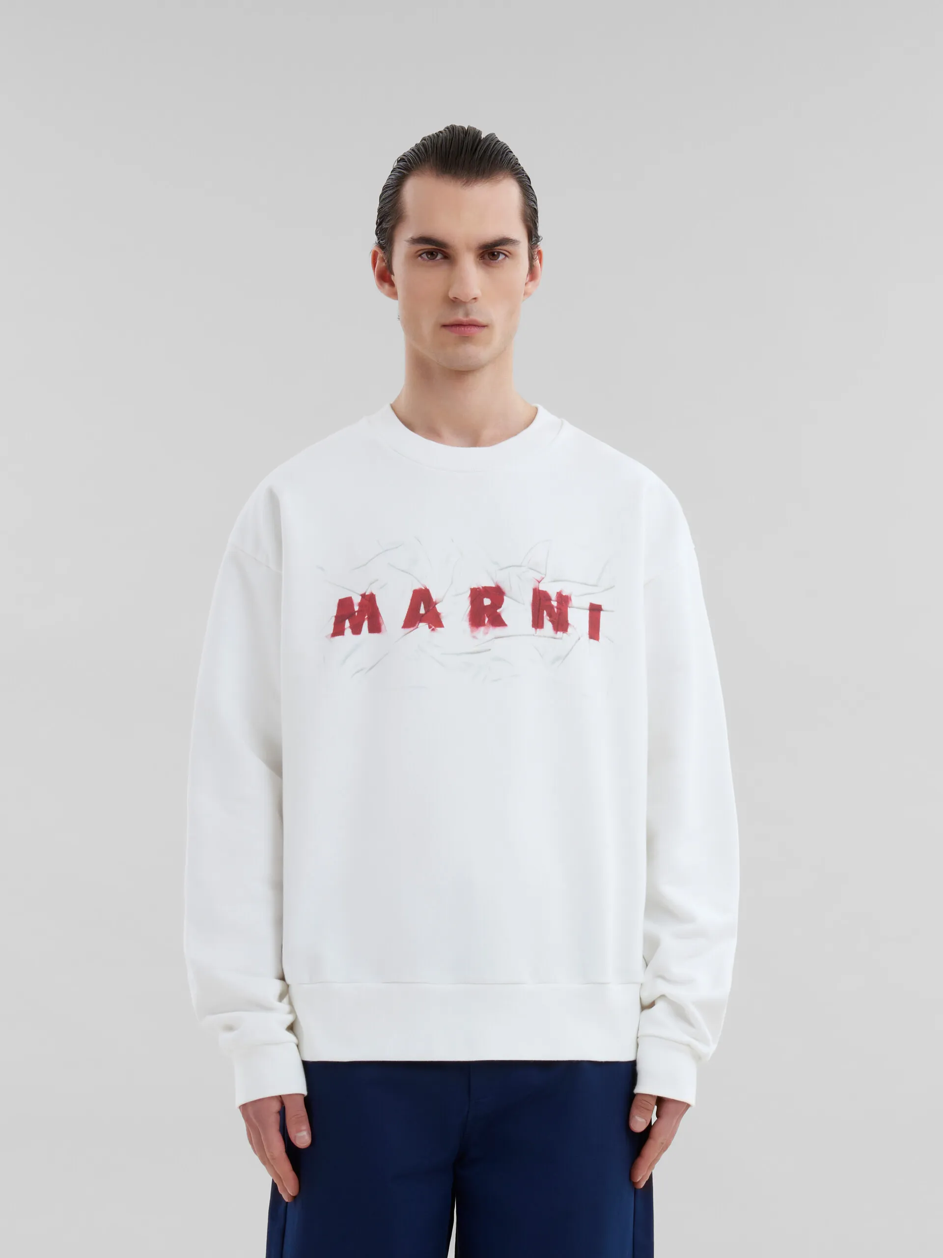 Sudadera blanca de algodón orgánico con logotipo Marni efecto arrugado